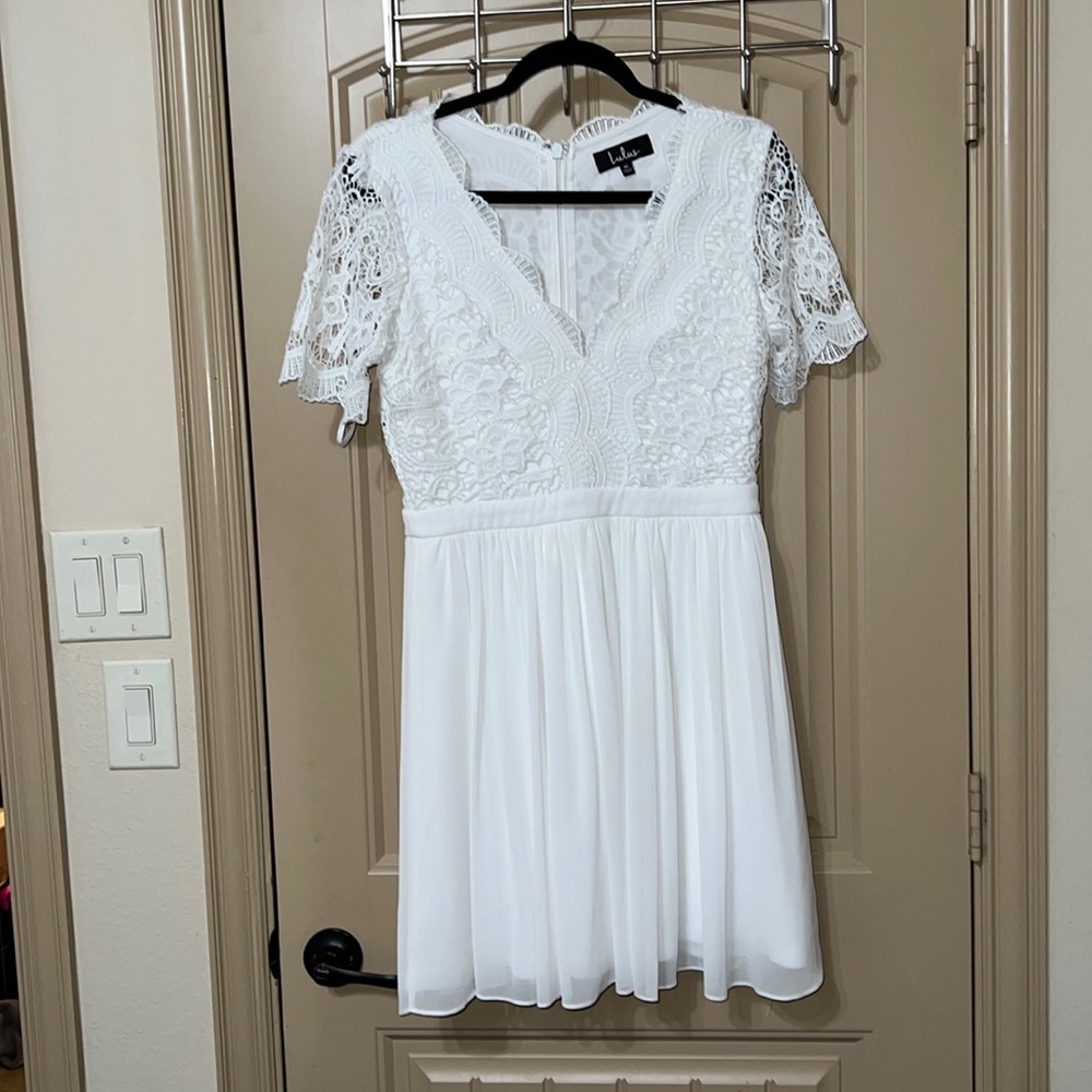 Lulus Exclusive Angel in Disguise White Lace Skater Dress, White Size Medium